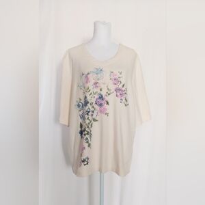 Blair 3/4 Length Sleeve Rose Floral Print Top Beige Womens Size Large Vintage